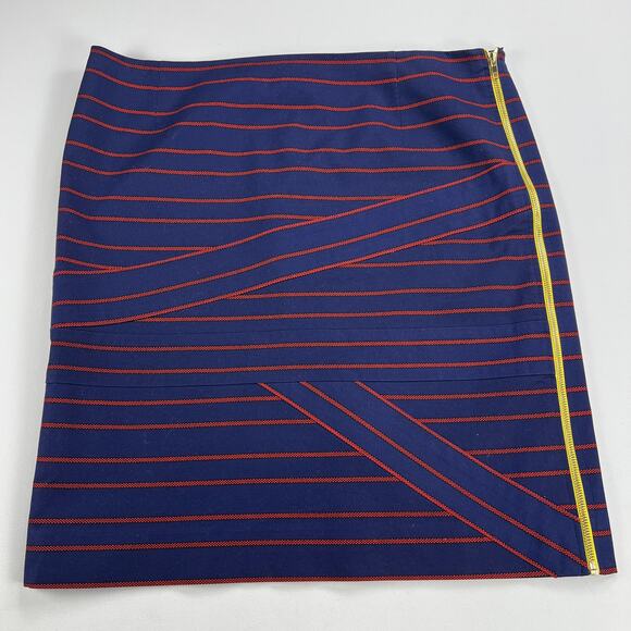 Carlisle Navy & Red Stripe Zip Front Straight skirt Yellow Zipper Size 16 - Picture 2 of 11